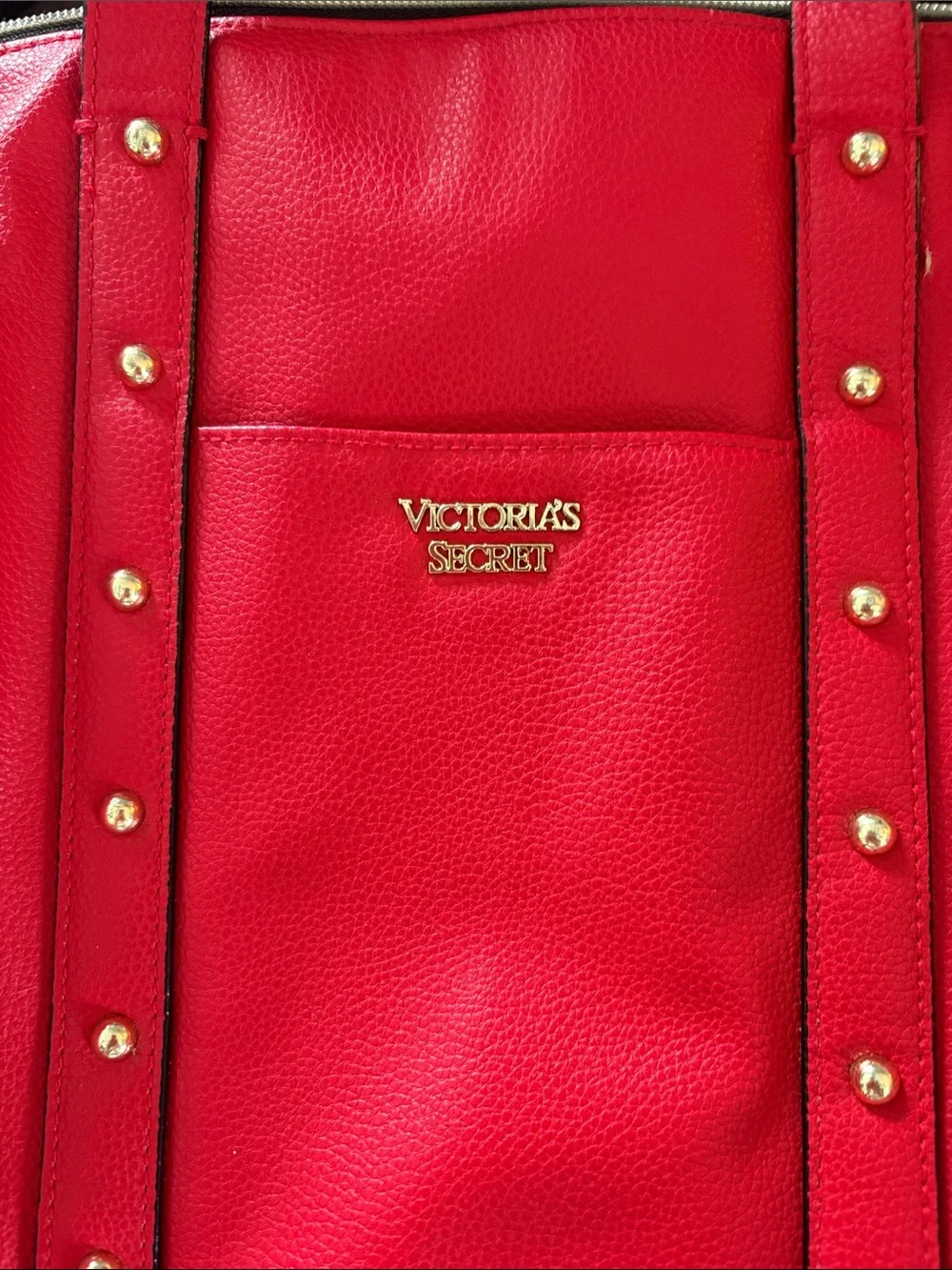 Victoria's Secret Red Pebbled Tote-Backpack with Gold Accents